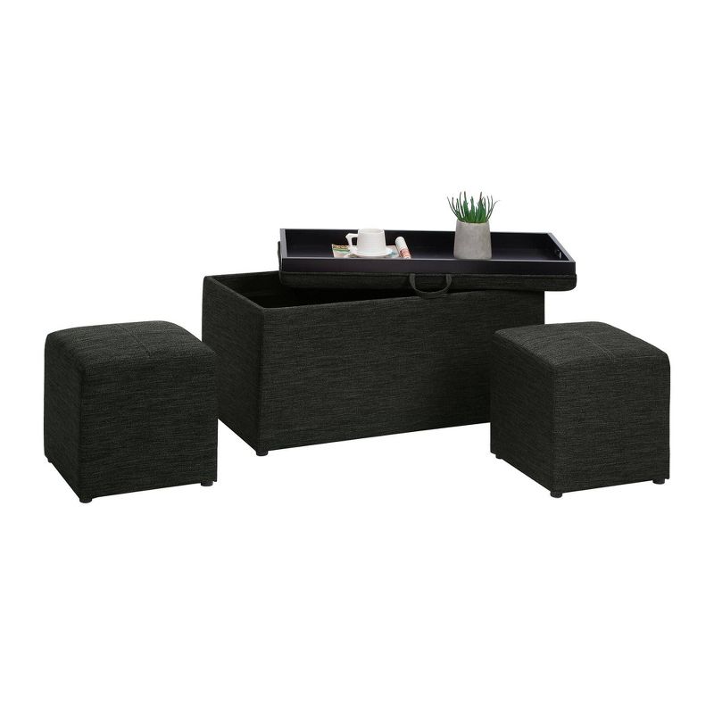 Breighton Home Designs4Comfort Sheridan Storage Ottoman with Reversible Tray and 2 Side Ot Dark Charcoal Gray Fabric, 4 of 8