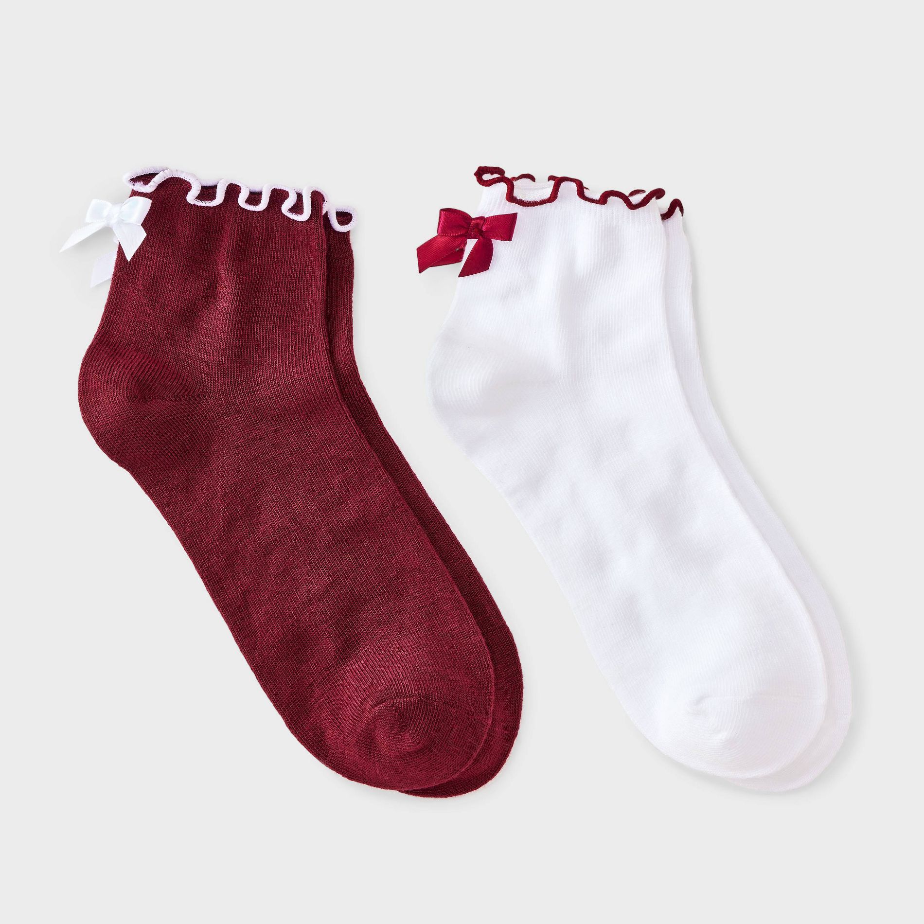 Girls' 2pk Ruffle Trim Bow Dressy Ankle Socks - Cat & Jack™