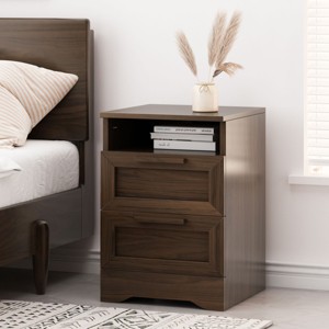 Accent Cabinet Rustic with 2 Drawers and Open Shelf for Bedroom Storage - 3irtyhousy - 1 of 4