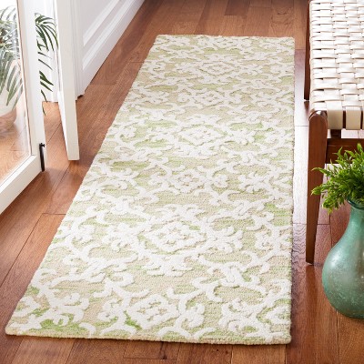 Light Green and Ivory Hand Tufted Wool Runner Rug