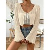 Coolmee Women's Tie Front Cardigan Tops Casual Bell Long Sleeve Knit Hollow Out Crochet Crop Tops - 2 of 4