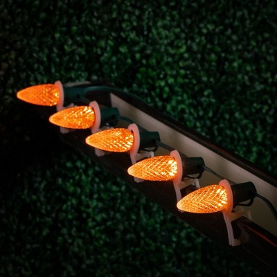 25FT Orange LED Faceted C9 String Lights with Green Wire