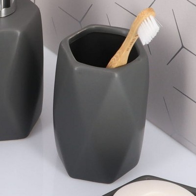 Evideco French Home Goods Geometric Stoneware Bathroom Tumbler Diamond Design for Toothbrush Holder, Makeup Brush Cup or Organizer