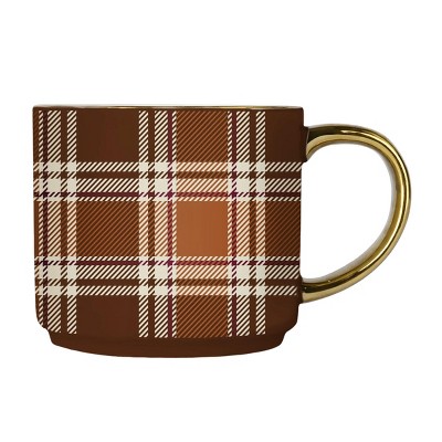 Sweet Water Decor Brown Plaid Gold Handle Mug - 14oz