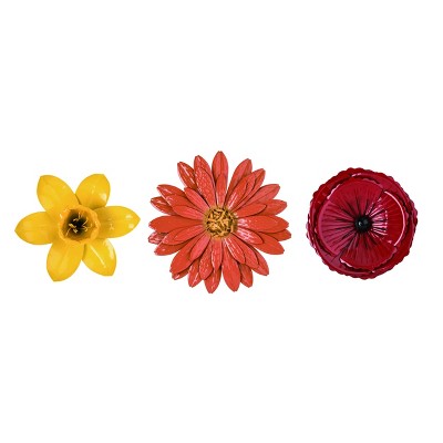 Transpac Assorted Bright Color Metal Garden Flower Wall Art Set of 3 Home Decorations