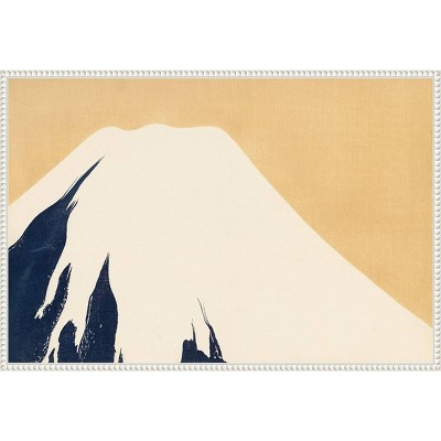 Mount Fuji Minimalist Landscape Lithograph on Canvas with White Frame