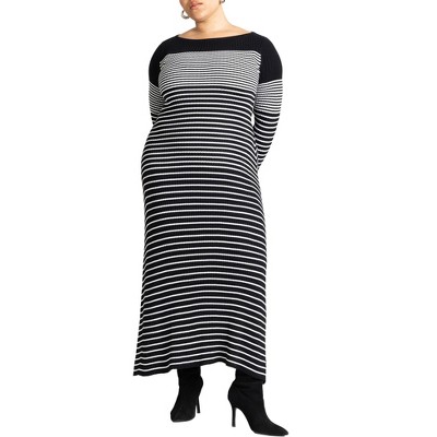 ELOQUII Women's Plus Size Striped Sweater Dress