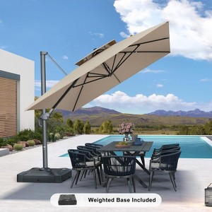 PURPLE LEAF Outdoor Cantilever Umbrella with Base Large Patio Umbrella Windproof Heavy Duty Hanging Offset Umbrella for Garden Outdoor Pool - 1 of 4