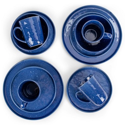 Blue Ceramic Glaze Finish 16-Piece Dinnerware Set