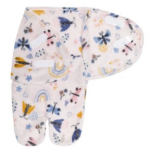 Everyday Kids Newborn Swaddle Blanket – Plush Faux Fur Swaddle Sack with Soft Fleece Lining – 0–3 Month- Pink Butterfly - 1 of 3
