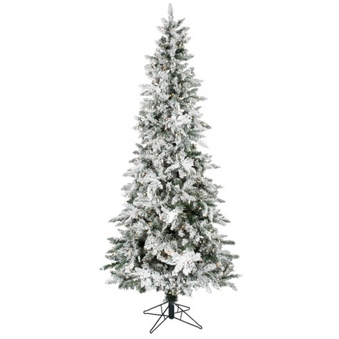 Vickerman 12' Flocked Utica Fir Slim Artificial Christmas Tree, Clear ...
