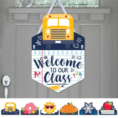 Big Dot of Happiness Welcome to Our Class - Hanging First Day of School Classroom Seasonal Sign - Interchangeable Door Decor