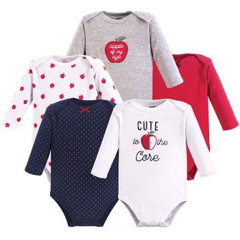 Hudson Baby Infant Girl Cotton Long-Sleeve Bodysuits 5pk, Apple