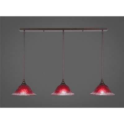 Toltec Lighting Any 3 - Light Chandelier in  Bronze with 10" Raspberry Crystal Shade