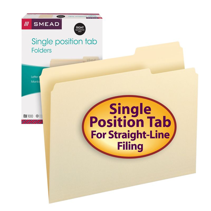 Smead File Folder, Letter, 1/3-Cut Tab Right Position, Letter Size, Manila, 100 Per Box (10333), 2 of 9