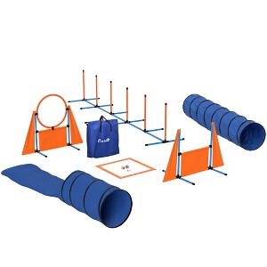 PawHut Dog Agility Training Equipment Set Outdoor, 10 PCs Complete Dog Agility Course Backyard Set with Tunnels, Weave Poles, Pause Box, Jump Hurdles - 1 of 4