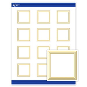 Avery Printable Square Cards, Gold Multi-Lined Border, 2" x 2", Matte White Square Cards, Laser/Inkjet, 120ct, Great for Business Cards - 1 of 4