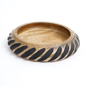 Gulches Decorative Bowls: Dannel Handmade Wooden Bowl with Black Accent - Artistic Home Essential - 1 of 3