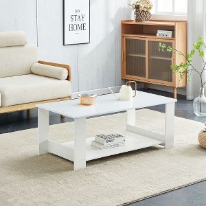 CENGHU Modern Practical Walnut Textured Coffee Table, Double Layered Tea Table with MDF, End Table, Side Table for Living Room, Dining Room, Bedroom - 1 of 4