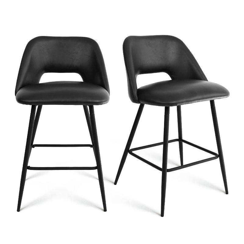 Edwin 26.5" inches Fabric Counter Height Stools,Armless Upholstered Counter Stools With Backs Set Of 2,Black Metal Frames-The Pop Maison, 1 of 14