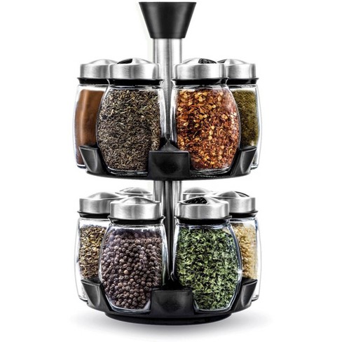 Belwares Spice Jar Rack 12 Durable Glass Jars in Sleek Attractive Carousel