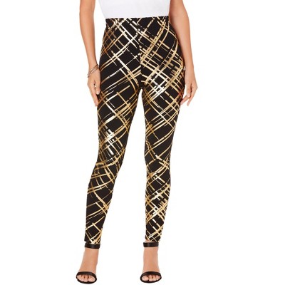 Roaman's Women's Plus Size Foil-print Legging - 26/28, Black : Target