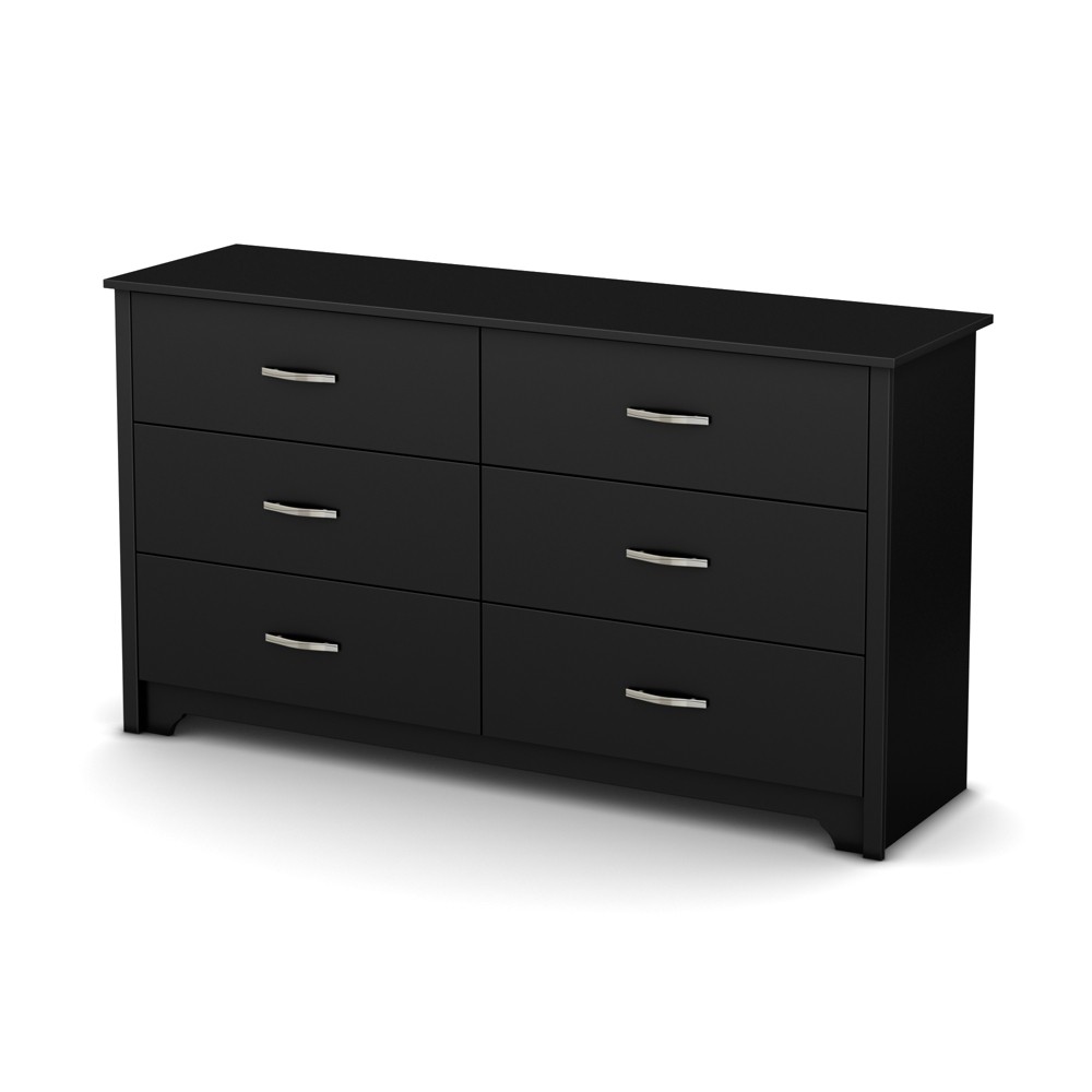 South Shore Fusion 6 Drawer Double Dresser Pure Black: Laminated Particle Board, Anti-Tip Hardware -  91871155