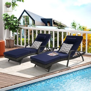 Okak Outdoor Wicker Chaise Lounge Reclining Chair with Cushion,Set of 2,Ergonomics Patio Long Chaise Poolside Chair for Deck,Garden&Pool - 1 of 4