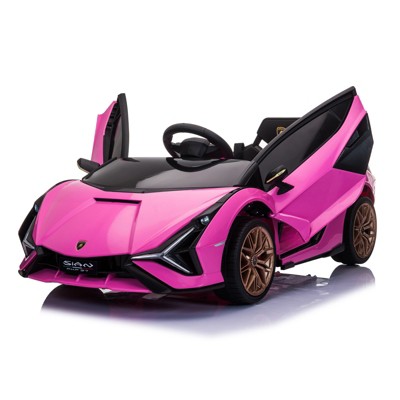 Infurnic Baby Walkers Licensed Ride-On Car with Safety Belt, Double Doors, Rearview Mirrors, Children's Car Gifts, Pink, 42.52"*24.41"*15.75"