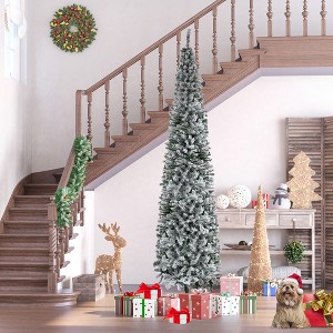 DOMETOUR 9' Tall Christmas Tree Unlit Snow-Flocked Slim Artificial Christmas Tree for Holiday Decor - 1 of 4