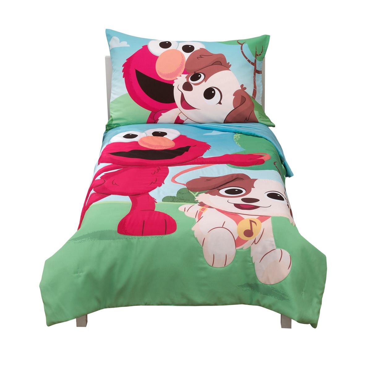 Sesame Street Furry Friends Blue, Green and Red Elmo and Puppy 4 Piece Toddler Bed Set - thumbnail 9