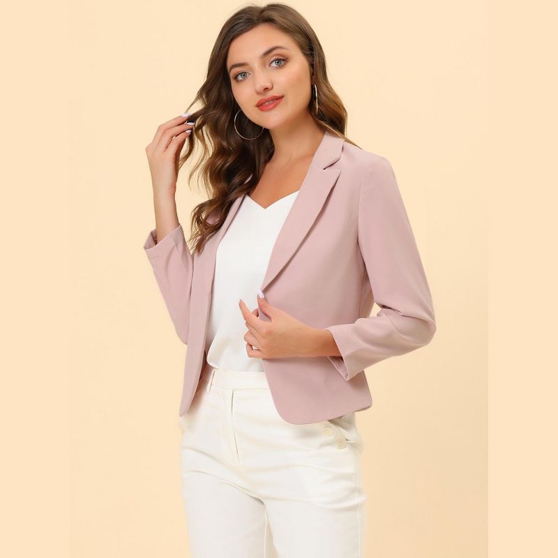 Allegra K Women's Open Front Office Work Crop Long Sleeve Suit Blazer, 2 of 7