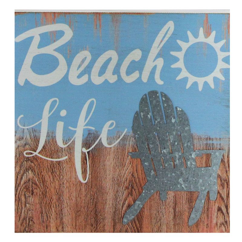 Northlight 8” Decorative “Beach Life” Distressed Wooden Wall Plaque, 1 of 4