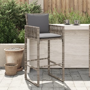 vidaXL Patio Bar Stools with Cushions 2 pcs Gray Poly Rattan - 1 of 4