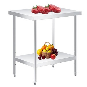 Stainless Kitchen Table with Wheels, Utility Food Prep Table with Adjustable Shelf, Work Table for Restaurant, Bar, Butcher - 1 of 4