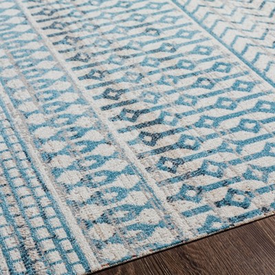 Blue Geometric Washable Round Synthetic Rug
