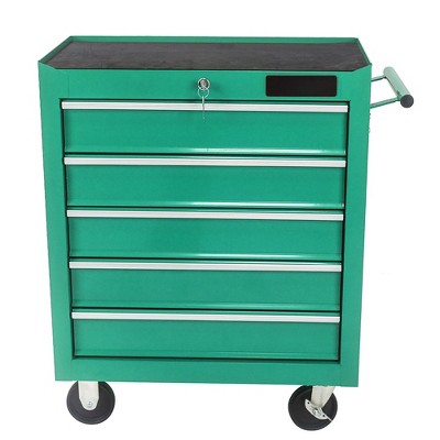 Five-drawer multi-function tool cart with wheels, green