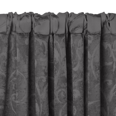 Gray Scalloped Tassel Trim Valance with Jacquard Scroll Pattern
