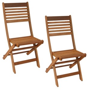 Sunnydaze Outdoor Meranti Wood with Teak Oil Finish Wooden Folding Patio Bistro Chairs Set - Brown - 2pk - 1 of 4