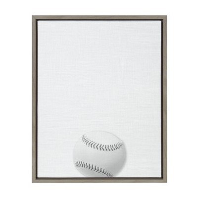 18" x 24" Sylvie Baseball Portrait Framed Canvas Gray - DesignOvation