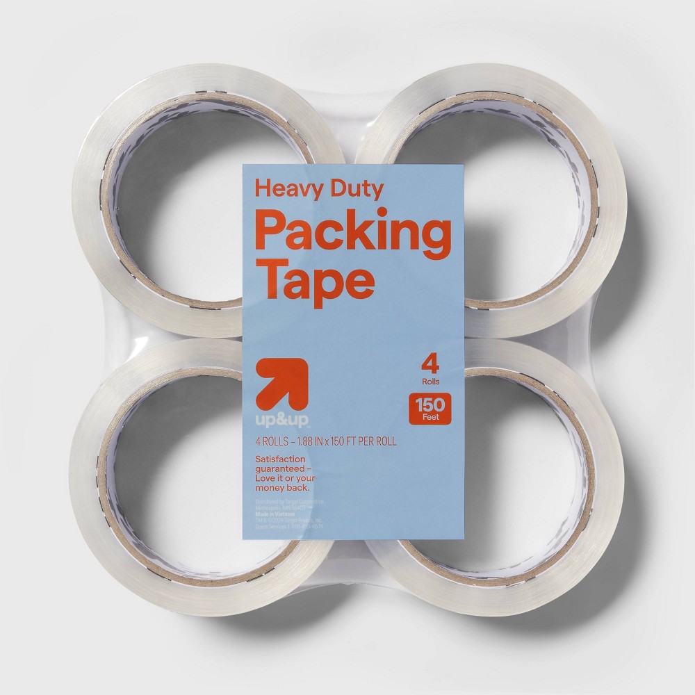 4pk Heavy Duty Packing Tape - up&up™: Clear Shipping Tape Refill, Moving Supplies, 1.88" x 1800", 4ct