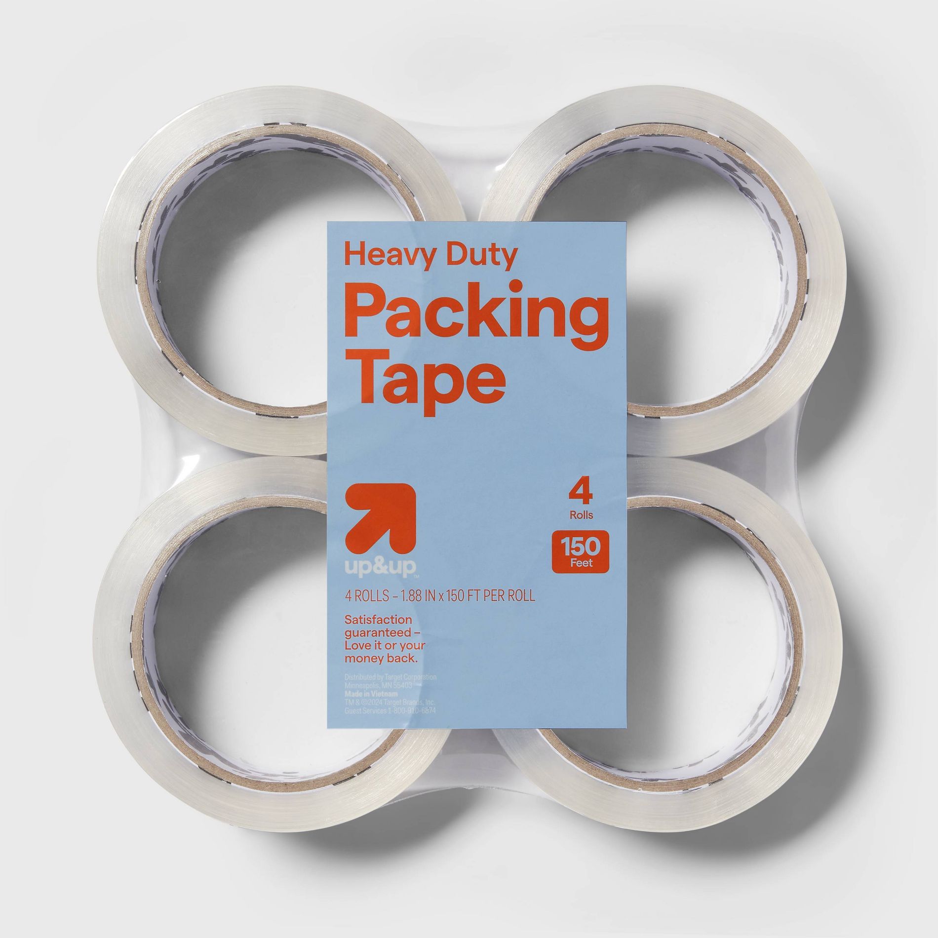 4pk Heavy Duty Packing Tape 600ft - up&up™: Clear Shipping Tape Refill, Moving Supplies, 1.88" x 1800", 4ct