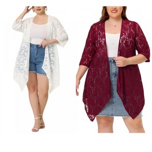Women's Plus Size 2 Piece Draped Shawls Lightweight Open Front Lace Cardigans - Agnes Orinda - 1 of 4