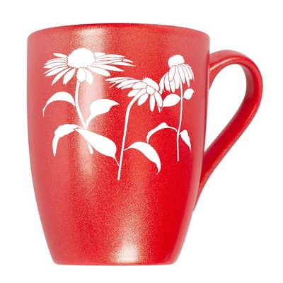 Elanze Designs Botanical Floral Flower Coffee Cup Mug 10 Ounce Ceramic With Shimmery Metallic Finish Elegant Minimalist Coneflower Silhouette Crimson