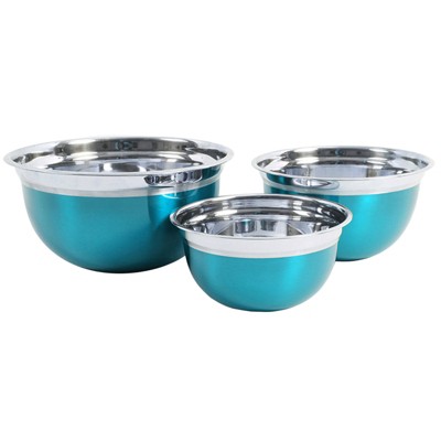 Oster 3 Piece Rosamond Stainless Steel Round Mixing Bowls in Turquoise