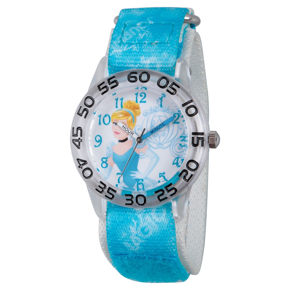 Photos - Wrist Watch Disney Girls'  Princess Cinderella Clear Plastic Time Teacher Watch - Blue 