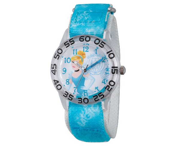Girls Disney Princess Cinderella Clear Plastic Time Teacher Watch