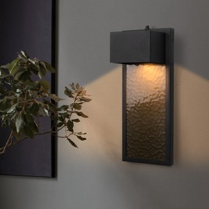 LamQee Modern LED Outdoor Wall Lights Sconces Dusk to Dawn Outdoor Light Fixture, Black Exterior Lighting Fixture with Amber Water Glass - 1 of 4