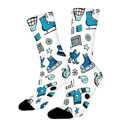 Winter Hockey Game Women Printed Crew Socks Funny Funky Socks Soft Polyester Novelty Gifts for Artists Men