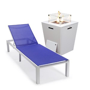 LeisureMod Marlin Modern Outdoor Patio Chaise Lounge Chair in White Aluminum Frame with Square Fire Pit Side Table - 1 of 4
